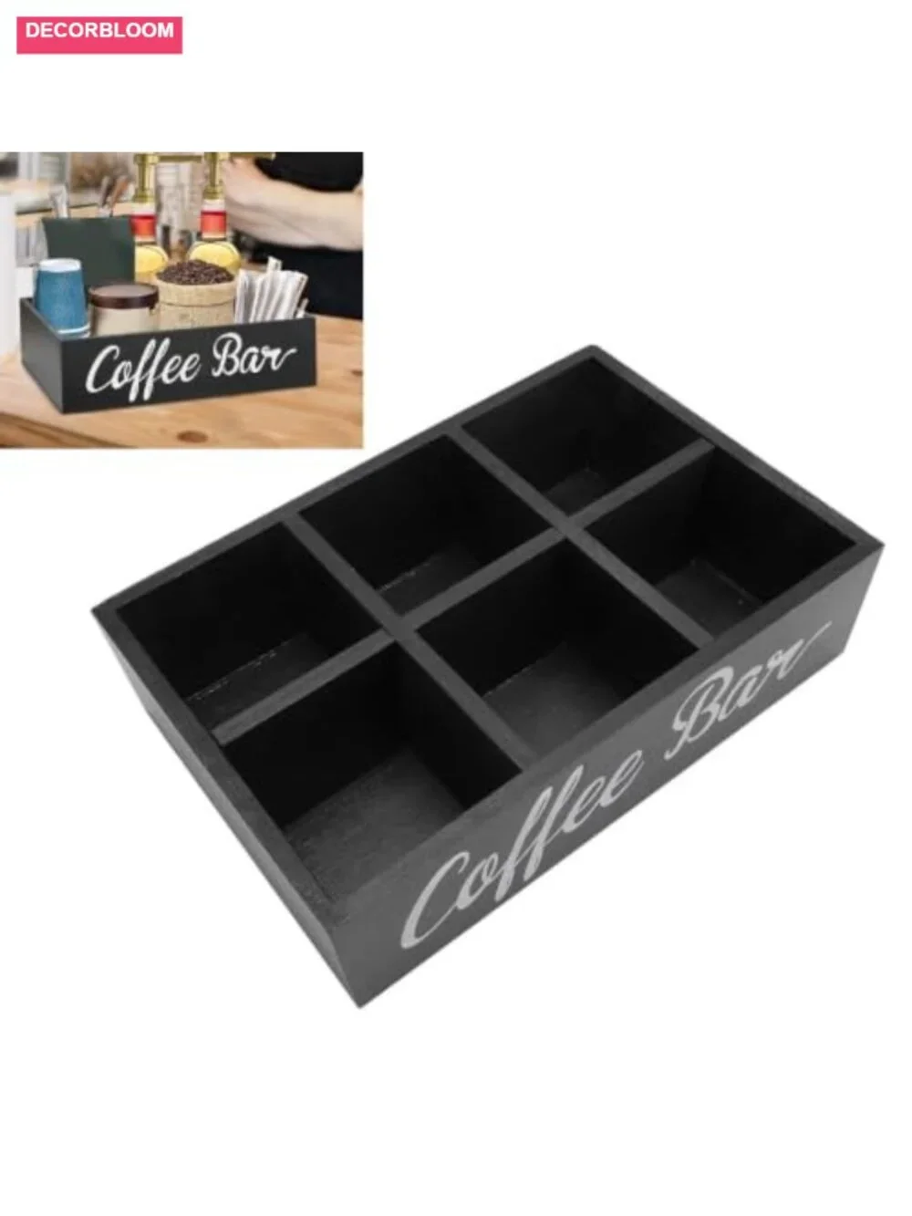 Wooden Coffee Storage Box with Divider, Tea Bags Coffee Pods Organizer Holder